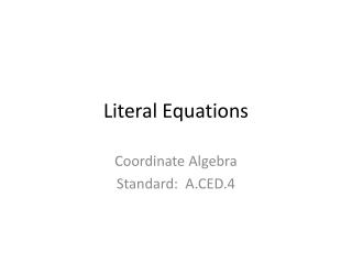 Literal Equations