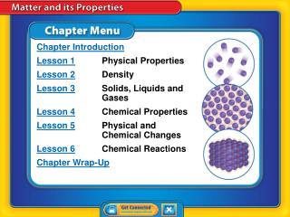 Chapter Introduction Lesson 1 Physical Properties Lesson 2 Density