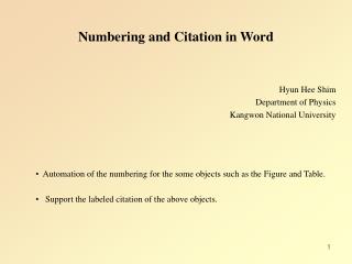 Numbering and Citation in Word