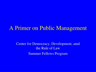 A Primer on Public Management