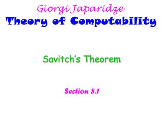 Giorgi Japaridze Theory of Computability