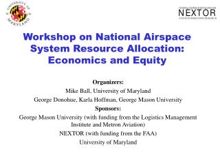 Workshop on National Airspace System Resource Allocation: Economics and Equity