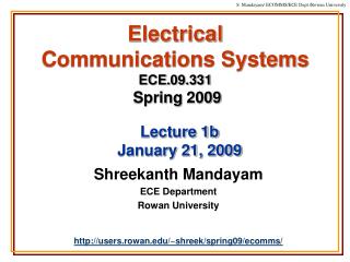 Electrical Communications Systems ECE.09.331 Spring 2009
