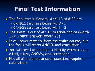 Final Test Information