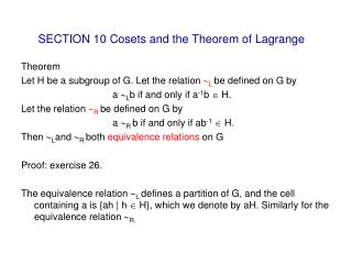 SECTION 10 Cosets and the Theorem of Lagrange
