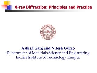 X-ray Diffraction: Principles and Practice