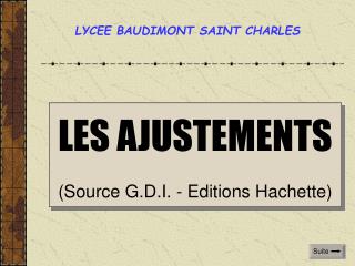 LES AJUSTEMENTS (Source G.D.I. - Editions Hachette)