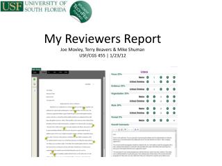 My Reviewers Report Joe Moxley, Terry Beavers &amp; Mike Shuman USF/CGS 455 | 1/23/12