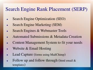 Search Engine Rank Placement (SERP)