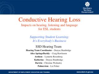 Conductive Hearing Loss Impacts on hearing, listening and language for ESL students Supporting Student Learning: It's E