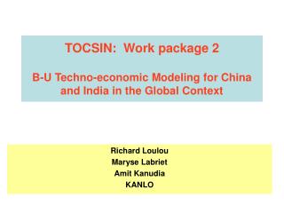 TOCSIN: Work package 2 B-U Techno-economic Modeling for China and India in the Global Context