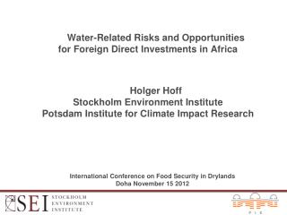 Holger Hoff Stockholm Environment Institute Potsdam Institute for Climate Impact Research