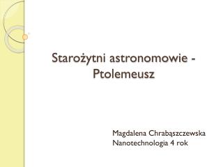 Starożytni astronomowie - Ptolemeusz