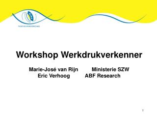 Workshop Werkdrukverkenner Marie-José van Rijn	Ministerie SZW Eric Verhoog	ABF Research