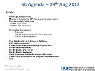 SC Agenda – 29 th Aug 2012