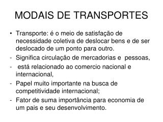 MODAIS DE TRANSPORTES