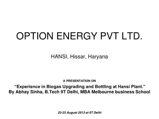 OPTION ENERGY PVT LTD. HANSI, Hissar, Haryana