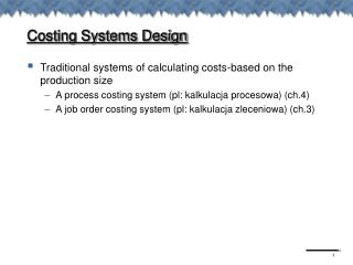 Costing Systems Design