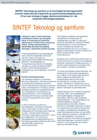 Fakta om SINTEF Teknologi og samfunn				 Januar 2010