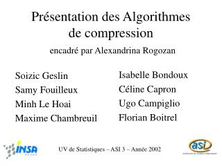 Présentation des Algorithmes de compression encadré par Alexandrina Rogozan