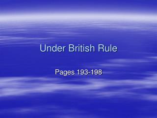 Under British Rule