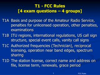 T1 - FCC Rules [4 exam questions – 4 groups]