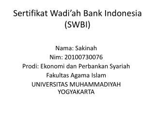 Sertifikat Wadi’ah Bank Indonesia (SWBI)