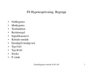 F8 Hypotesprövning. Begrepp