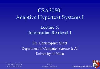 CSA3080: Adaptive Hypertext Systems I
