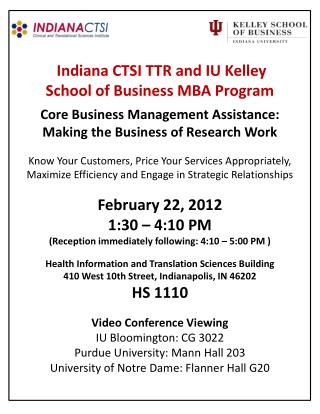 Indiana CTSI TTR and IU Kelley School of Business MBA Program