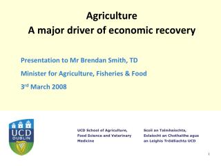 Agriculture A major driver of economic recovery