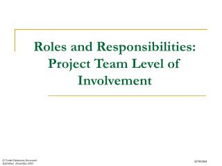 Roles and Responsibilities: Project Team Level of Involvement