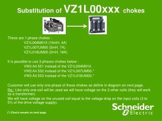Substitution of VZ1L00xxx chokes