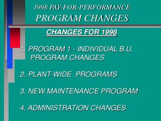 1998 PAY-FOR-PERFORMANCE PROGRAM CHANGES