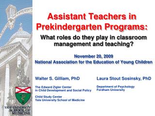 Assistant Teachers in Prekindergarten Programs: