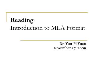 Reading Introduction to MLA Format