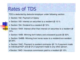 Rates of TDS