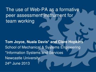 The use of Web-PA as a formative peer assessment instrument for team working