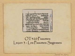 OT420 Psaumes Leçon 3 - Les Psaumes Sagesses