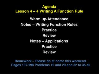 Agenda Lesson 4 – 4 Writing A Function Rule
