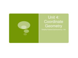 Unit 4: Coordinate Geometry