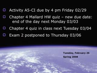 Activity A5-CI due by 4 pm Friday 02/29