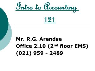 Intro to Accounting 121