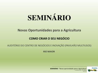 SEMINÁRIO Novas Oportunidades para a Agricultura COMO CRIAR O SEU NEGÓCIO