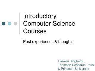 Introductory Computer Science Courses