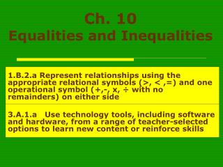 Ch. 10 Equalities and Inequalities