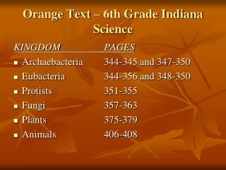 Orange Text – 6th Grade Indiana Science