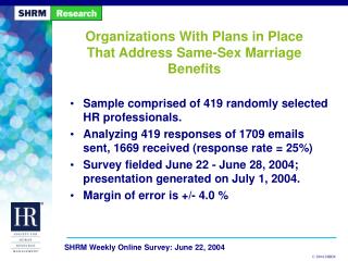 Organizations With Plans in Place That Address Same-Sex Marriage Benefits