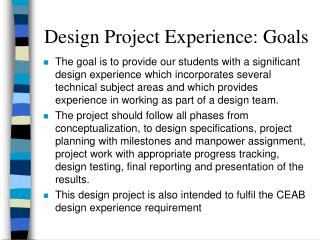 Design Project Experience: Goals