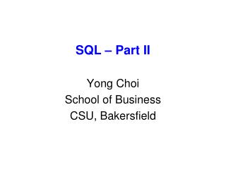 SQL – Part II